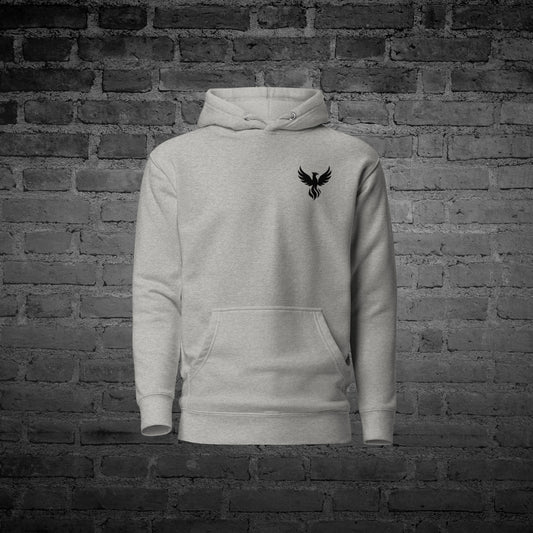 Never Erased Hoodie front view with remembrance text design.