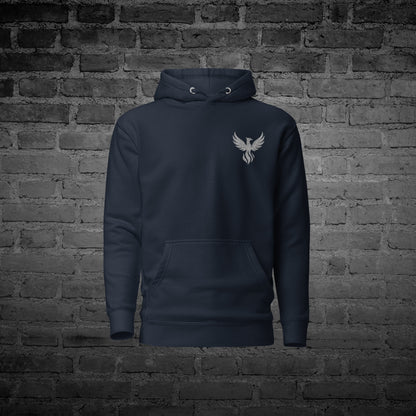 Navy Addiction Almost Killed Me Hoodie front view with recovery truth text design.