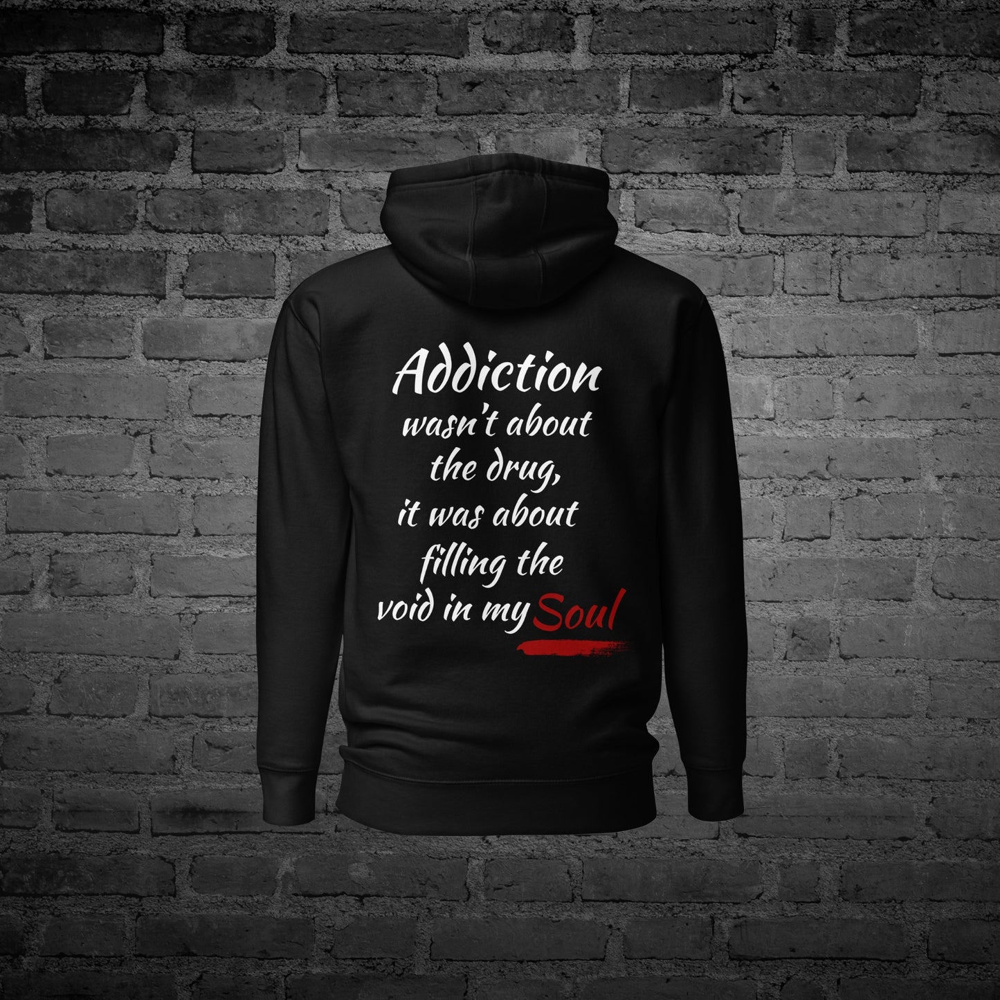 Black Filling the Void Hoodie back view with “Filling the Void” text design.