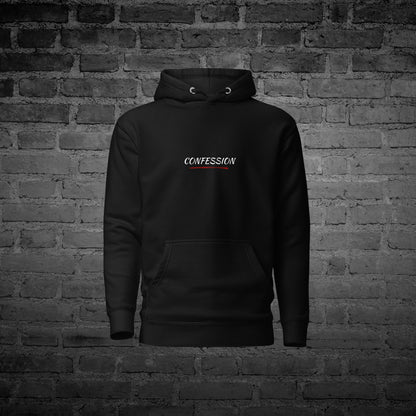 Black Filling the Void Hoodie front view with recovery honesty text design.