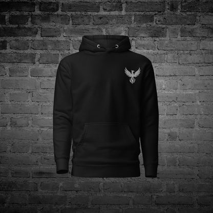 Black Our Generation Hoodie front view with awareness text design.

