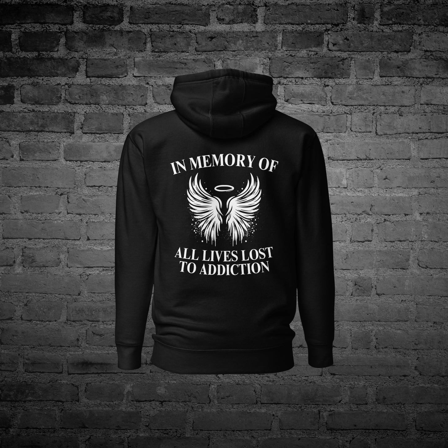 Black Remember Them All Hoodie back view with remembrance text design.