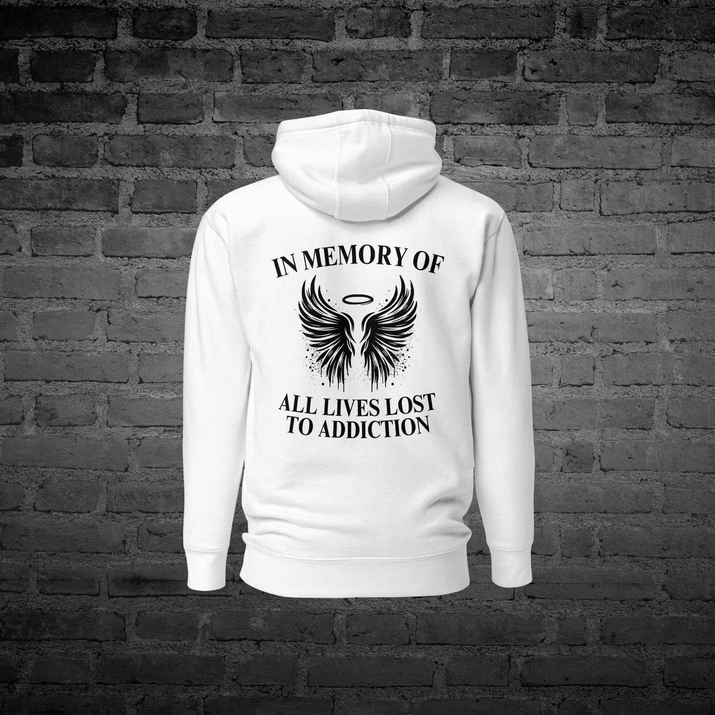 White back view with remembrance text design.