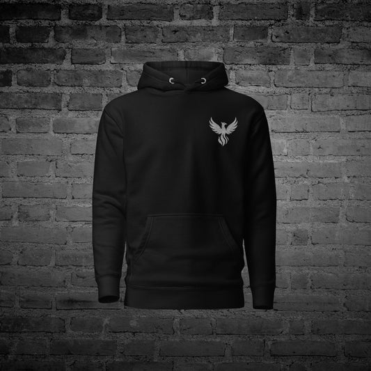 Black Stronger Than Ever Hoodie front view with recovery strength text design.